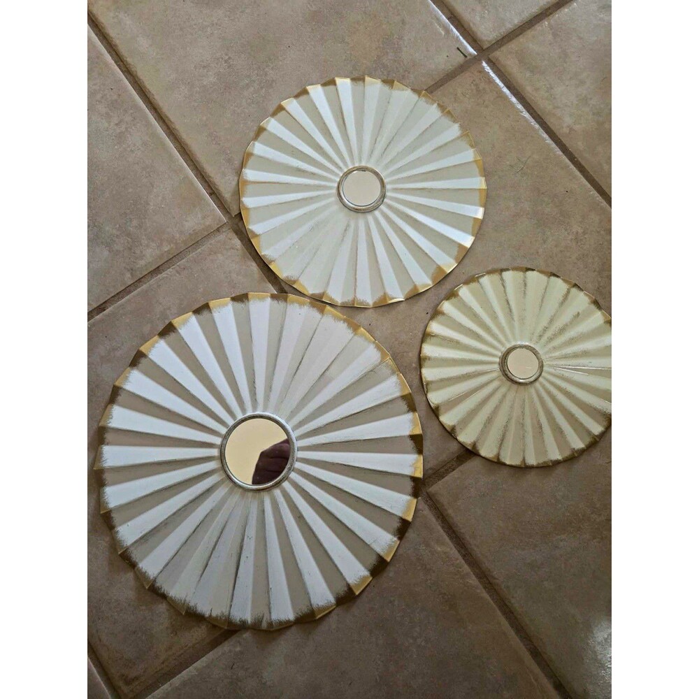 Scott Living Round Accent Wall Mirror Sunburst Geometric White/Gold 11 in